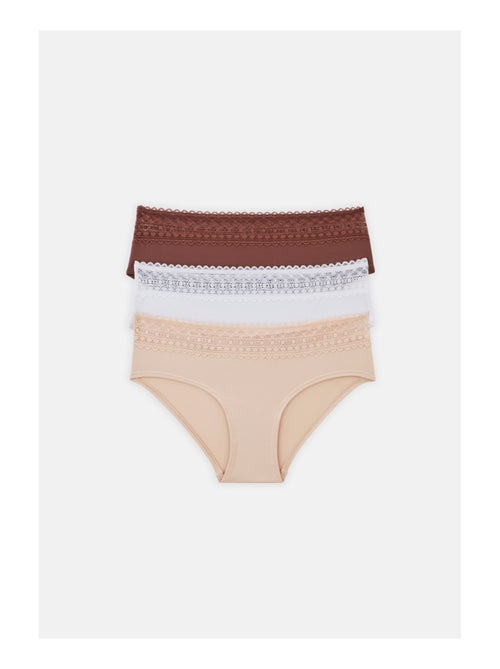Lot de 3 shortys en microfibre et dentelle - Kiabi Lot de 3 shortys en microfibre et dentelle - Kiabi