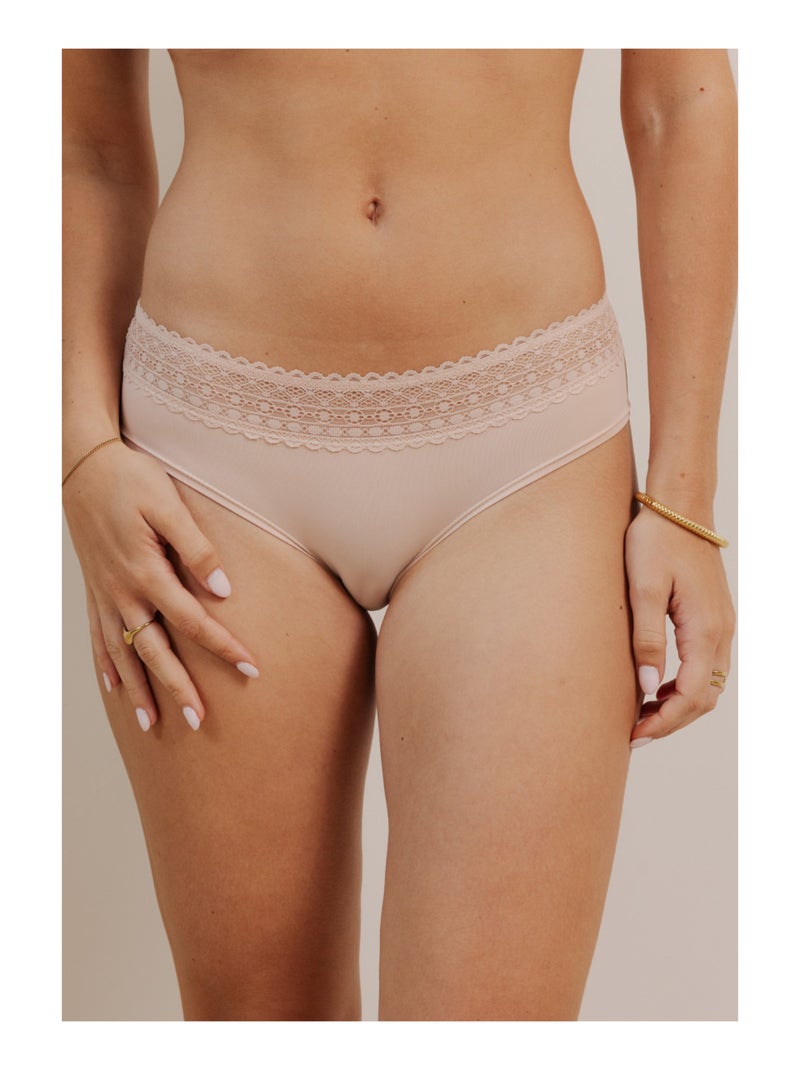 Lot de 3 shortys en microfibre et dentelle Blanc / Rose / Beige - Kiabi
