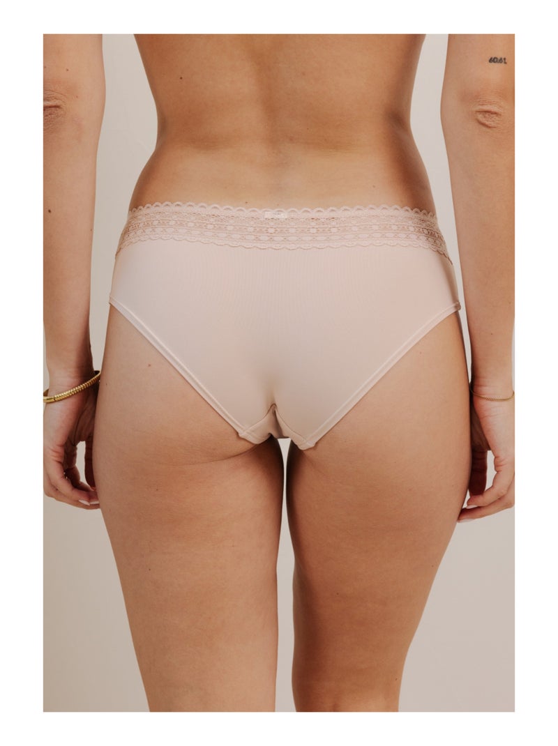 Lot de 3 shortys en microfibre et dentelle Blanc / Rose / Beige - Kiabi