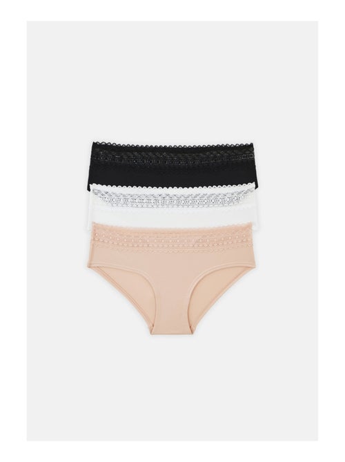 Lot de 3 shortys en microfibre et dentelle - Kiabi