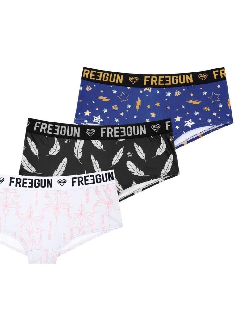 Lot de 3 Shortys fille ceinture moulinée satin Freegun Bleu - Kiabi