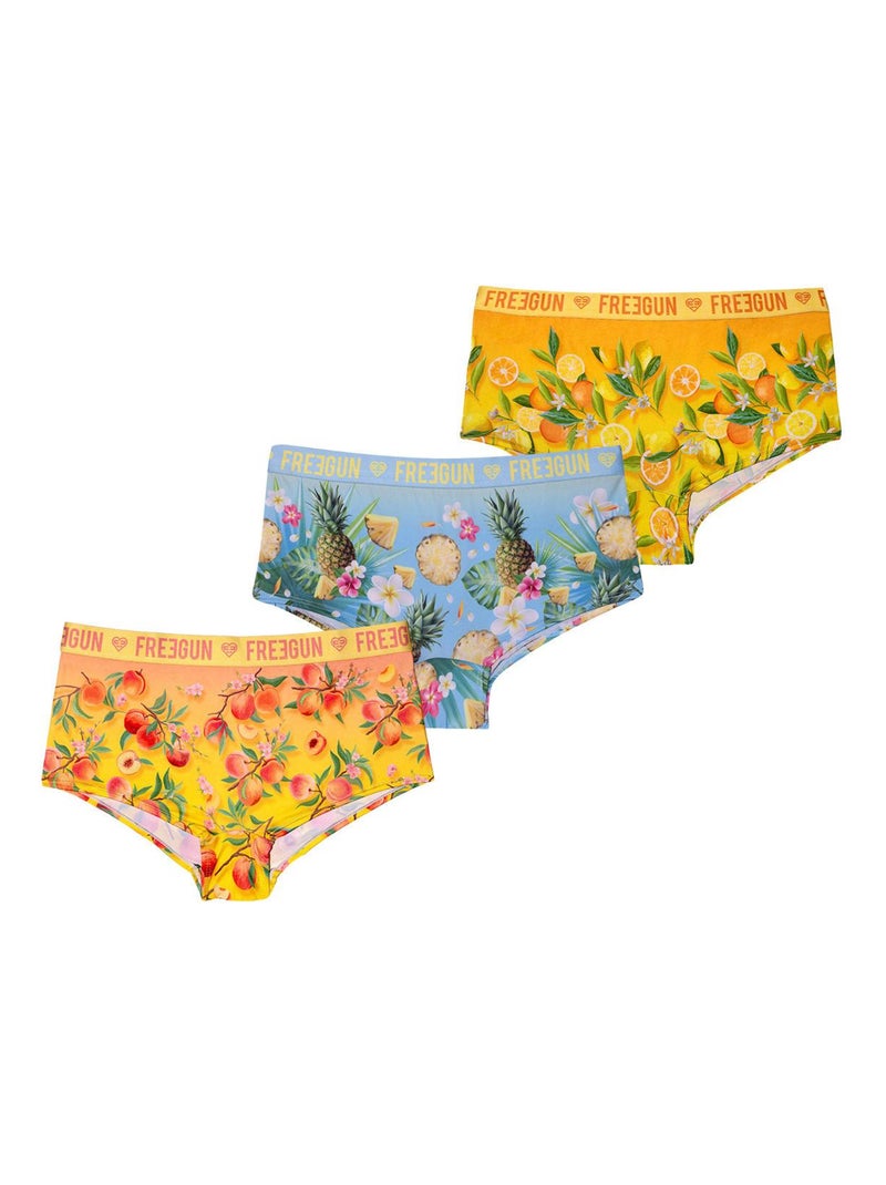 Lot de 3 shortys fille Flower Power Freegun Jaune - Kiabi