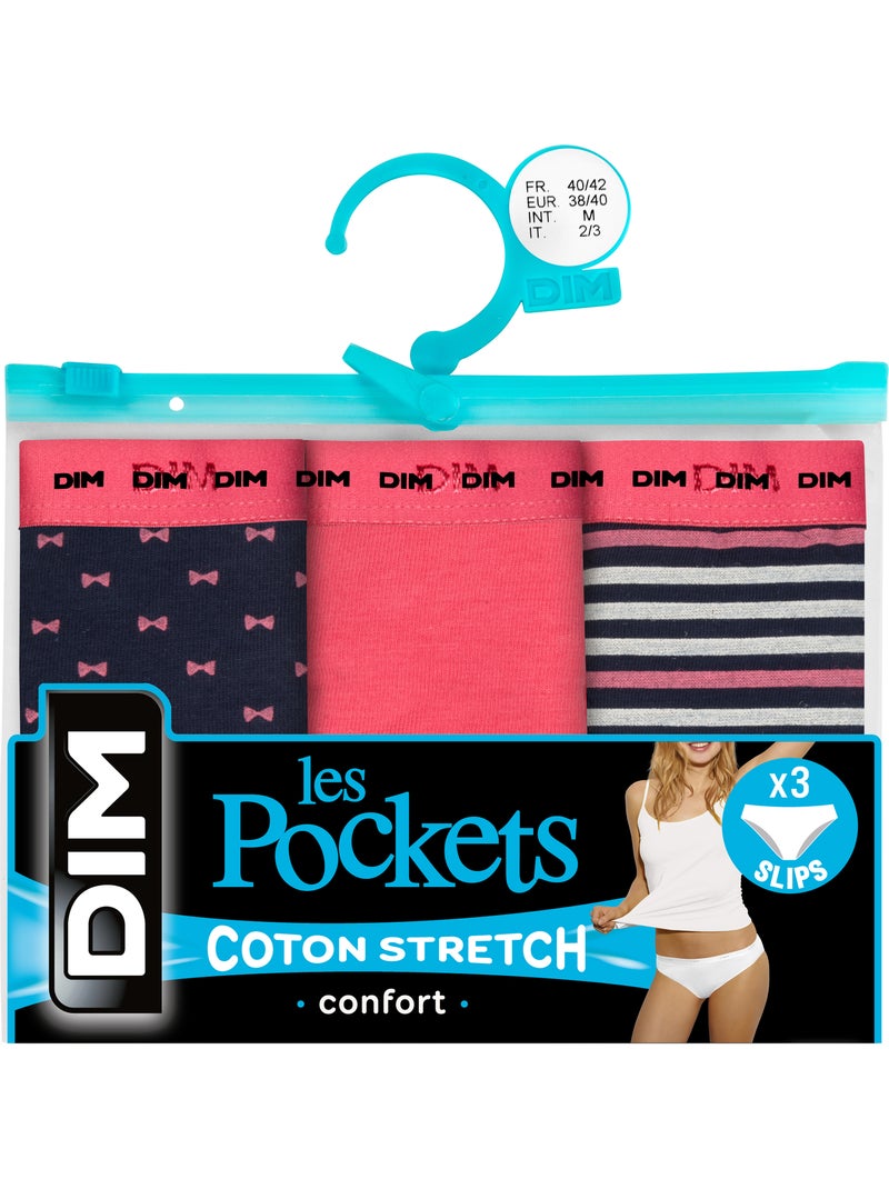 Lot de 3 Slips Coton Les Pockets Coton Rose foncé - Kiabi