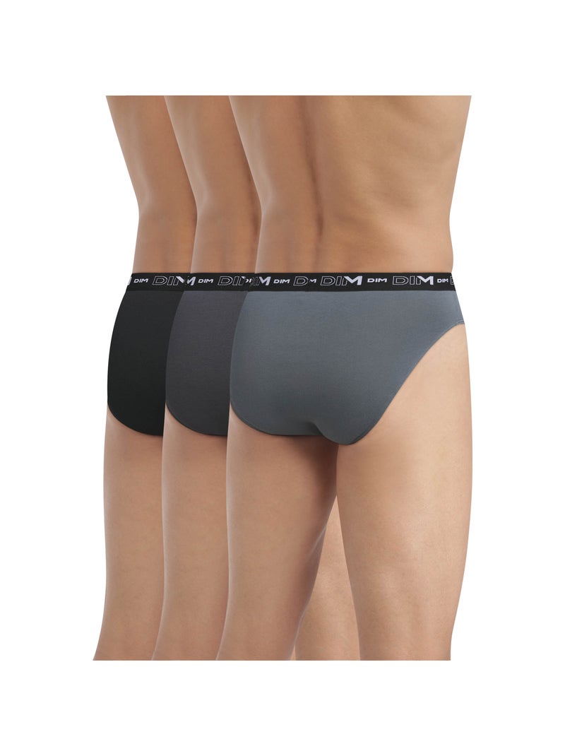 Lot de 3 Slips Coton Stretch Gris m?talique - Kiabi