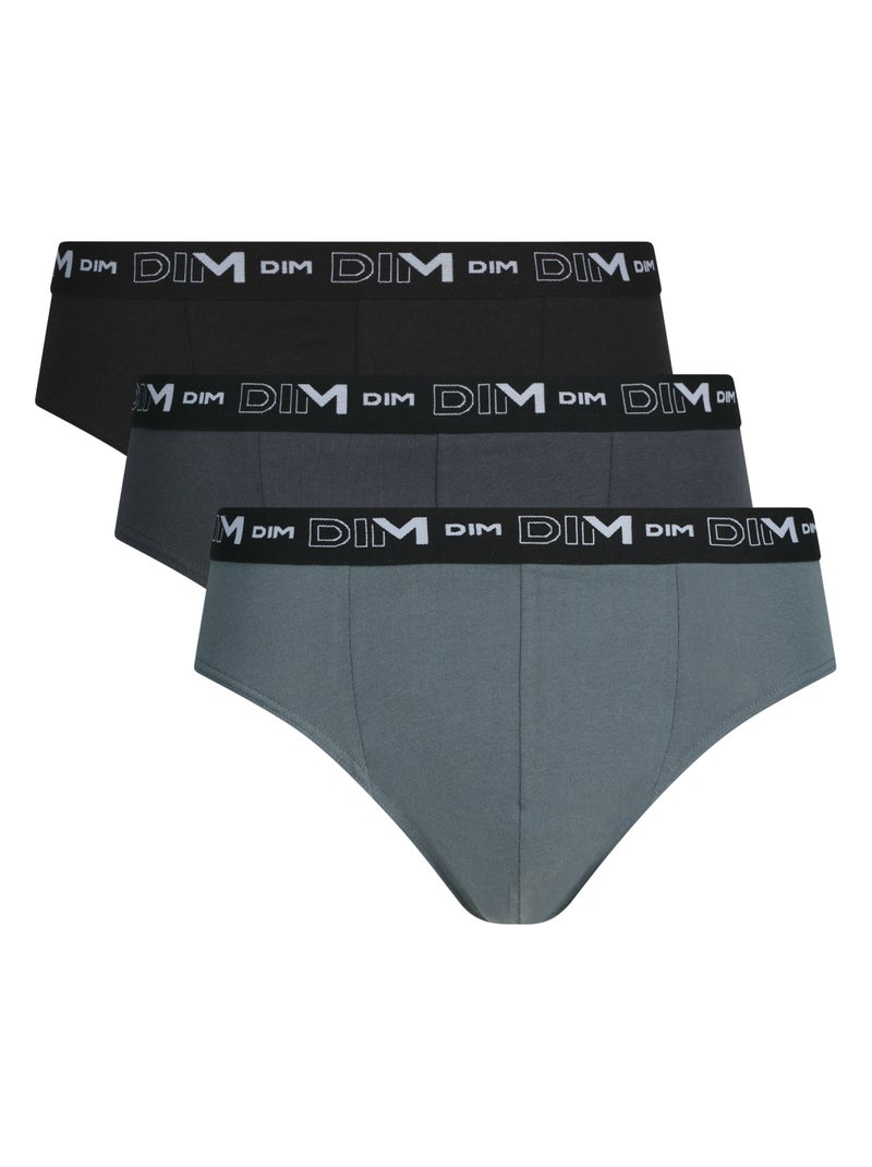 Lot de 3 Slips Coton Stretch Gris m?talique - Kiabi