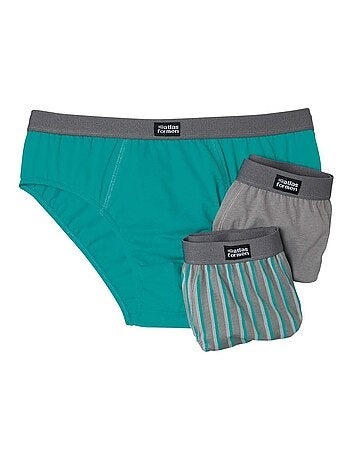 Lot de 3 Slips Coton Unis et Rayé - ATLAS FOR MEN