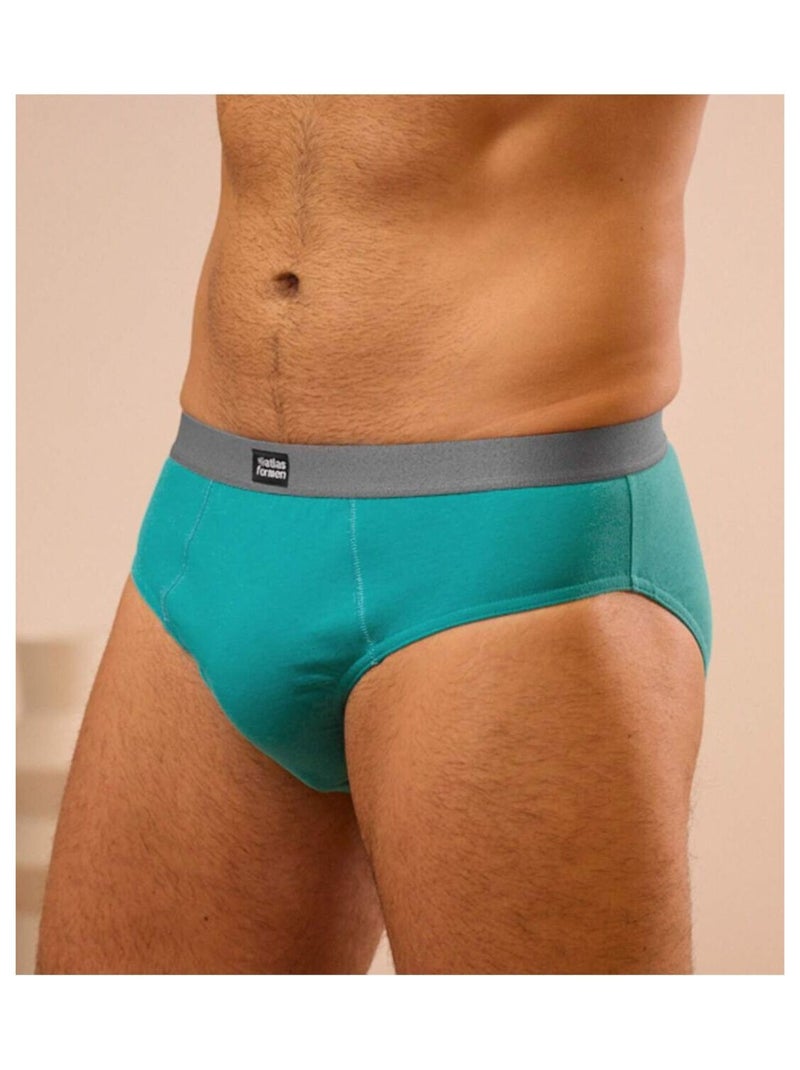 Lot de 3 Slips Coton Unis et Rayé   - ATLAS FOR MEN Bleu Gris - Kiabi