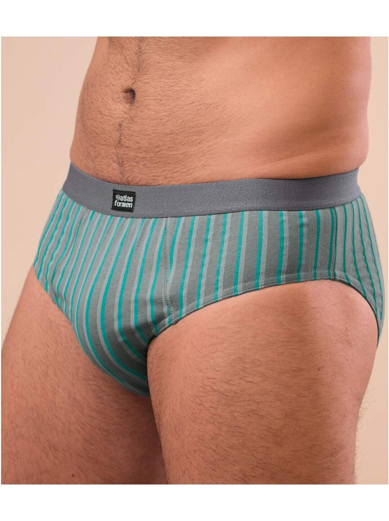 Lot de 3 Slips Coton Unis et Rayé   - ATLAS FOR MEN Bleu Gris - Kiabi