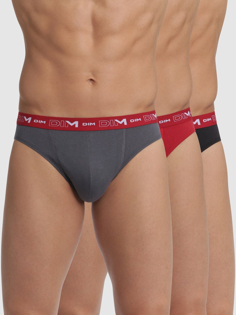 Lot de 3 slips 'Dim' gris/rouge/noir - Kiabi