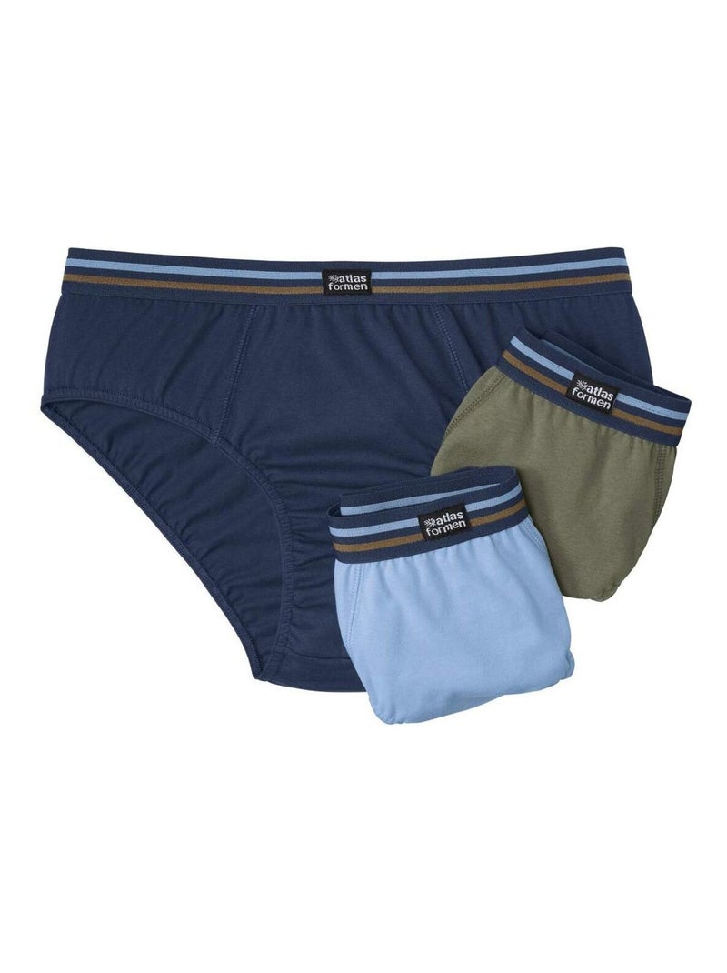 Lot de 3 Slips en Coton   - ATLAS FOR MEN Bleu Kaki Bleu - Kiabi