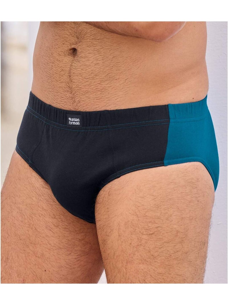 Lot de 3 Slips en Coton Bicolores  - ATLAS FOR MEN Bleu Noir - Kiabi