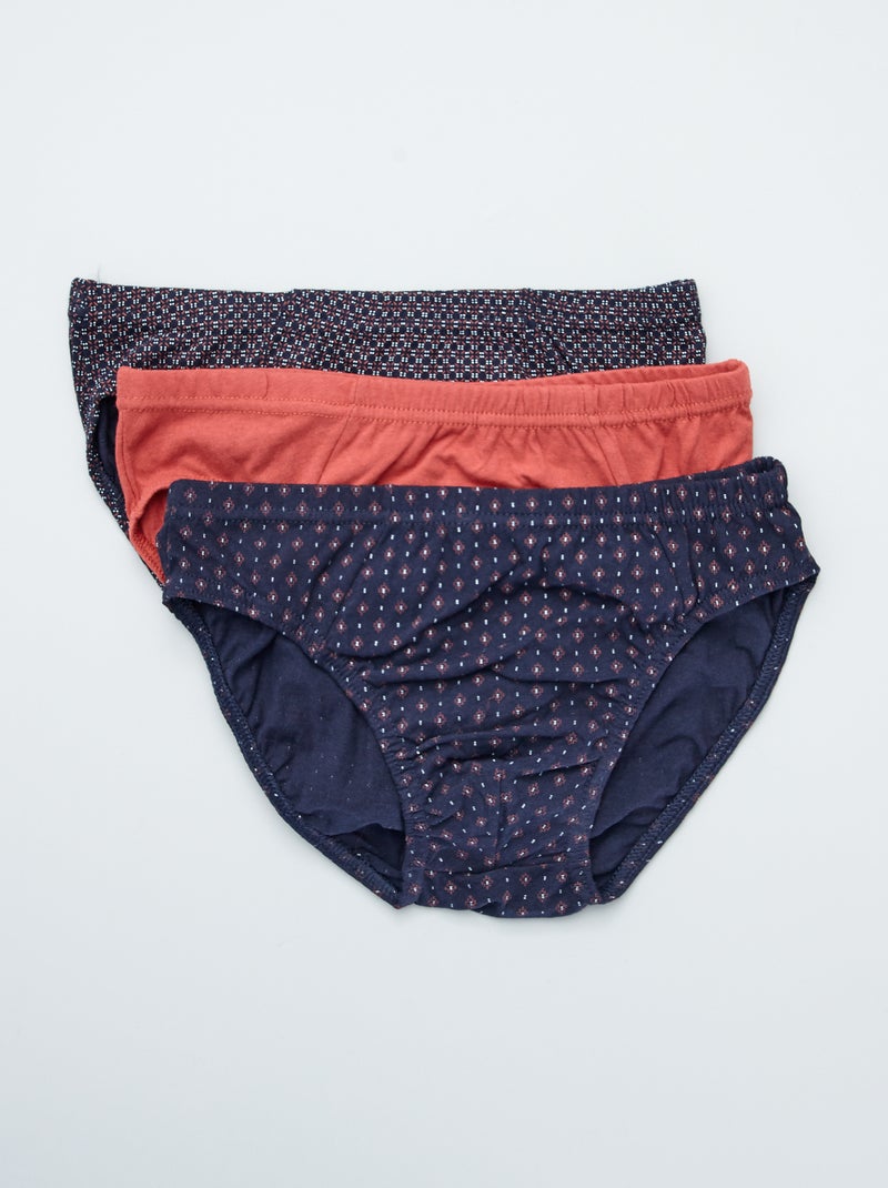 Lot de 3 slips en coton Orange/marine - Kiabi