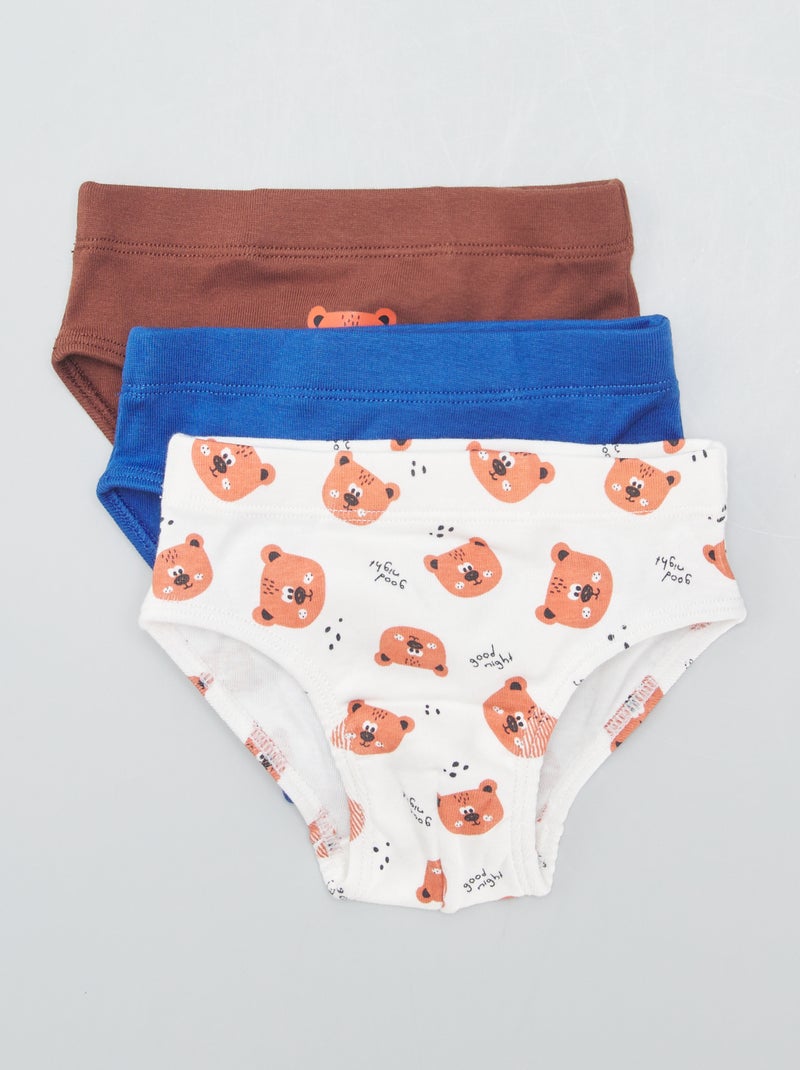 Lot de 3 slips en jersey Bleu/marron/blanc - Kiabi