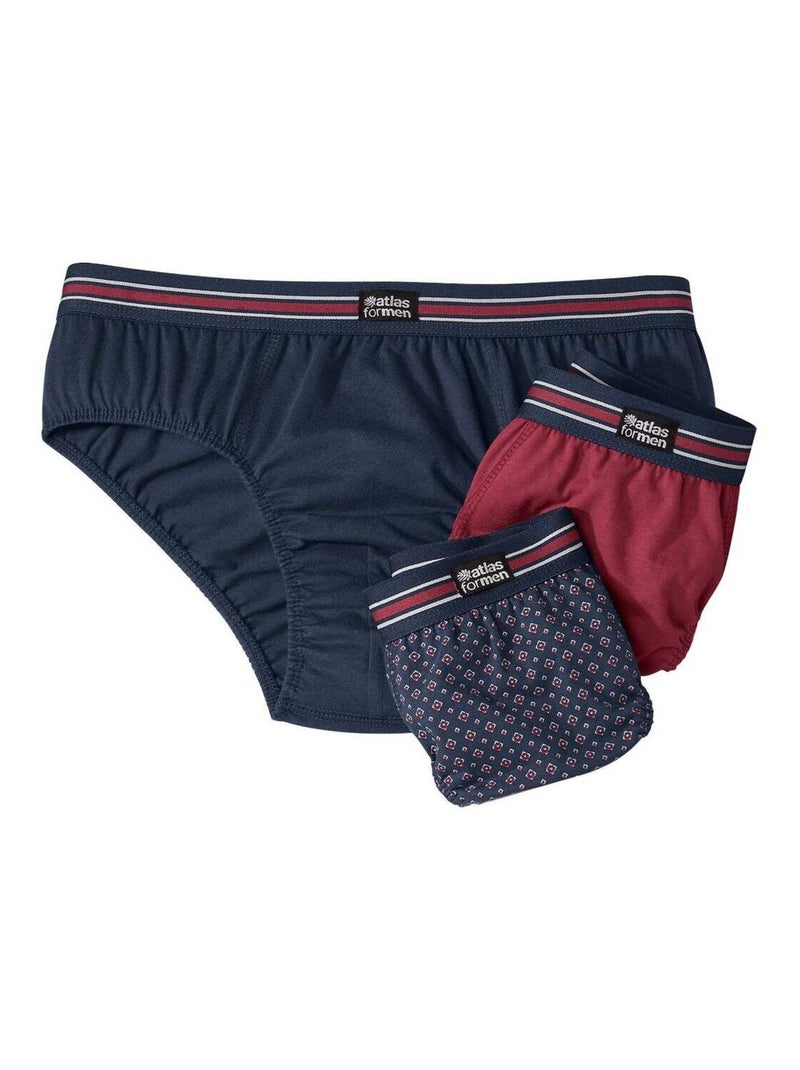 Lot de 3 Slips Fantaisie  - ATLAS FOR MEN Bleu Bordeaux - Kiabi