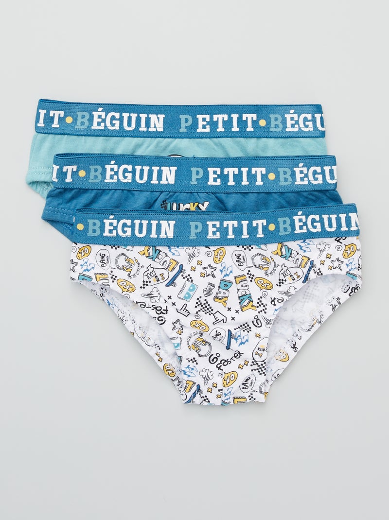 Lot de 3 slips fantaisie en coton bleu - Kiabi
