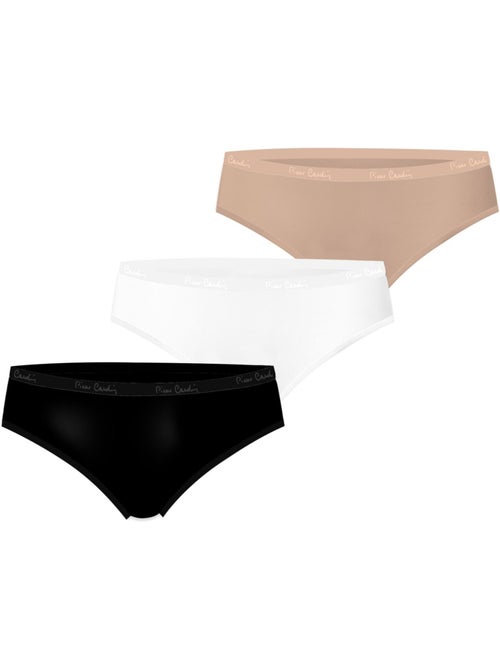 Lot de 3 slips femme en coton uni et imprimé ceinture fine 2cm bwf pierre cardin - Kiabi Lot de 3 slips femme en coton uni et imprimé ceinture fine 2cm bwf pierre cardin - Kiabi