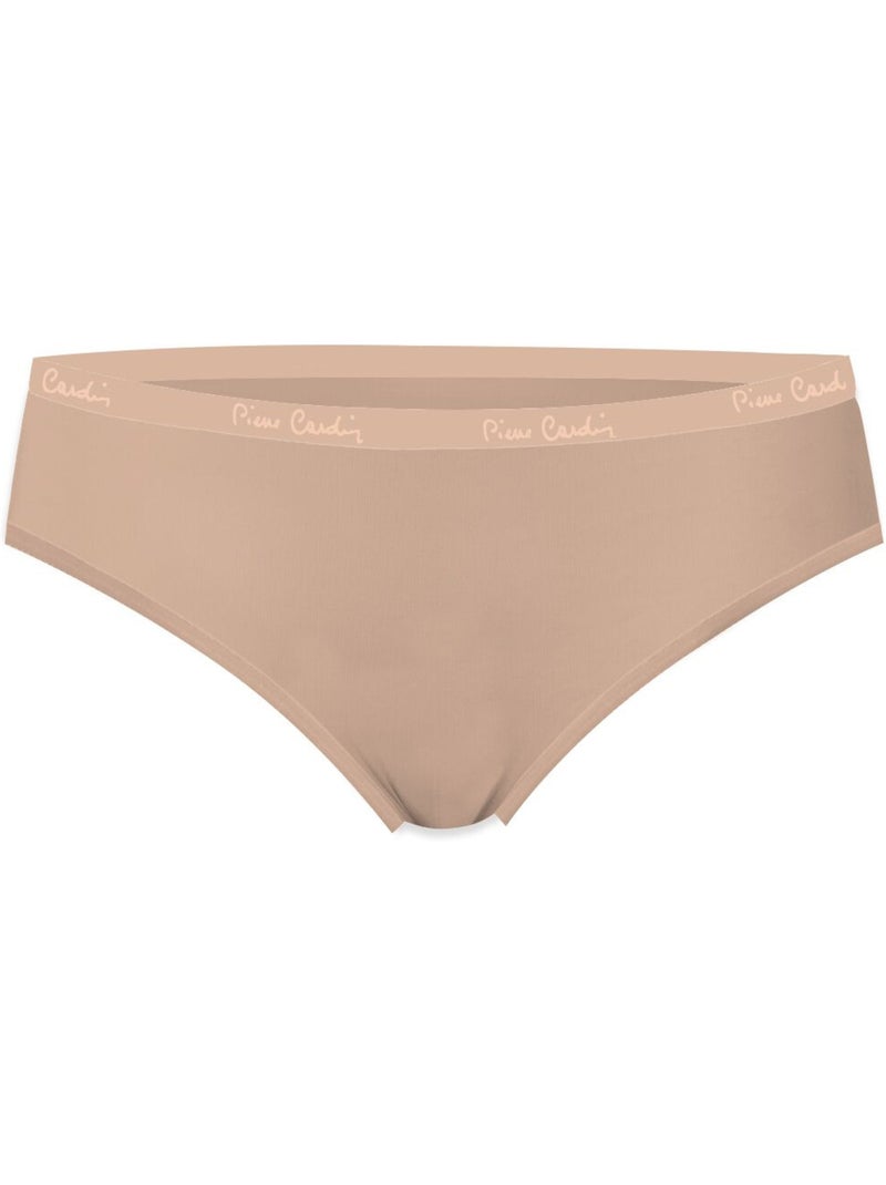 Lot de 3 slips femme  en coton uni et imprimé ceinture fine 2cm bwf pierre cardin Beige - Kiabi