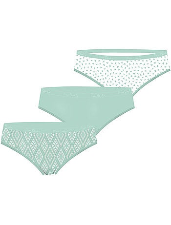 Lot de 3 slips femme en coton uni et imprimé ceinture fine 2cm pck12 pierre cardin