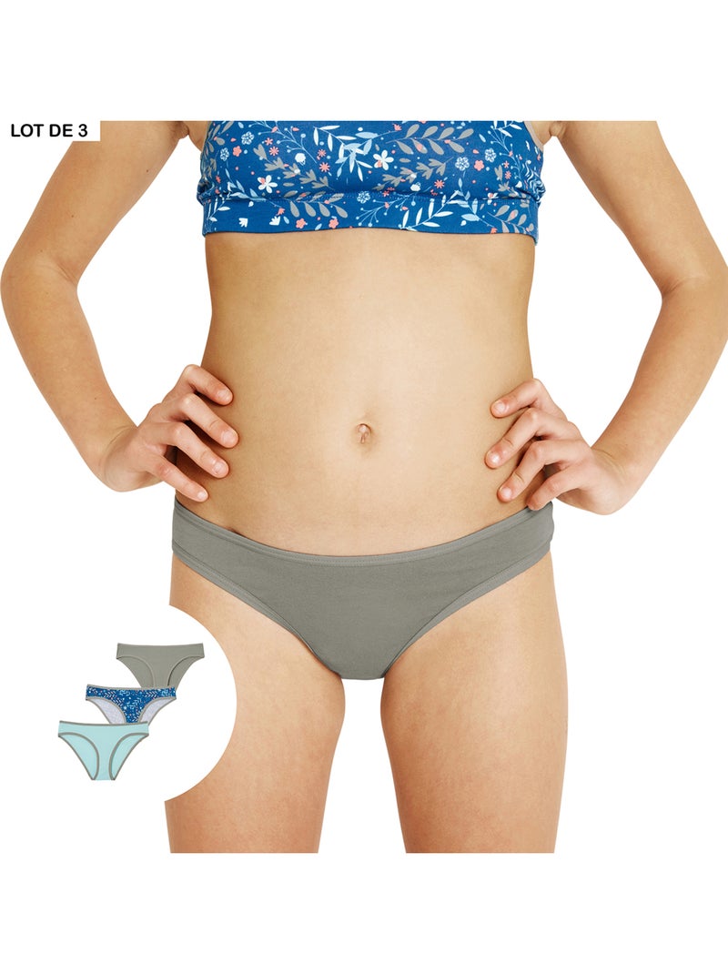 Lot de 3 slips fille Ecopack Mode  Athena Bleu Vert Bleu - Kiabi