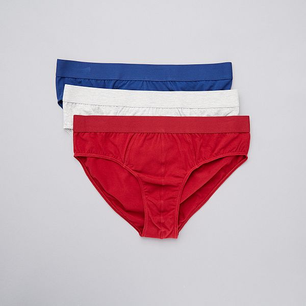 Lot de 3 slips grande taille coton bio Grande taille homme rouge gris