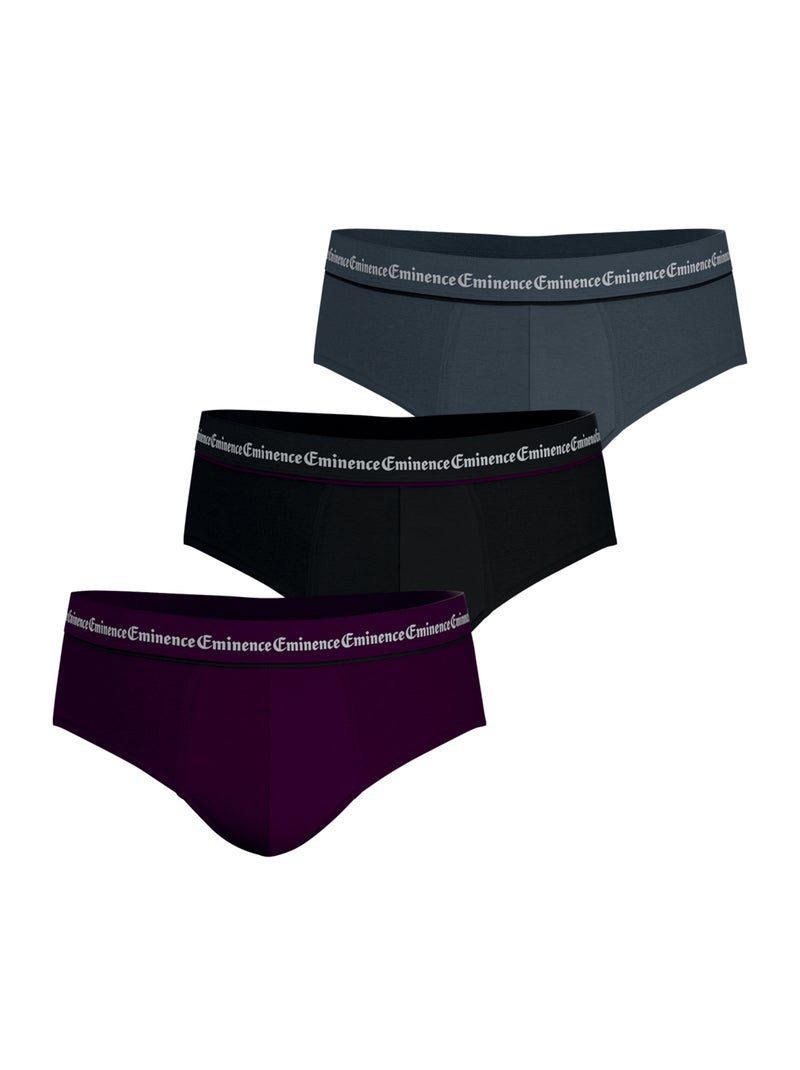Lot de 3 slips homme Business Eminence Noir Violet Gris - Kiabi
