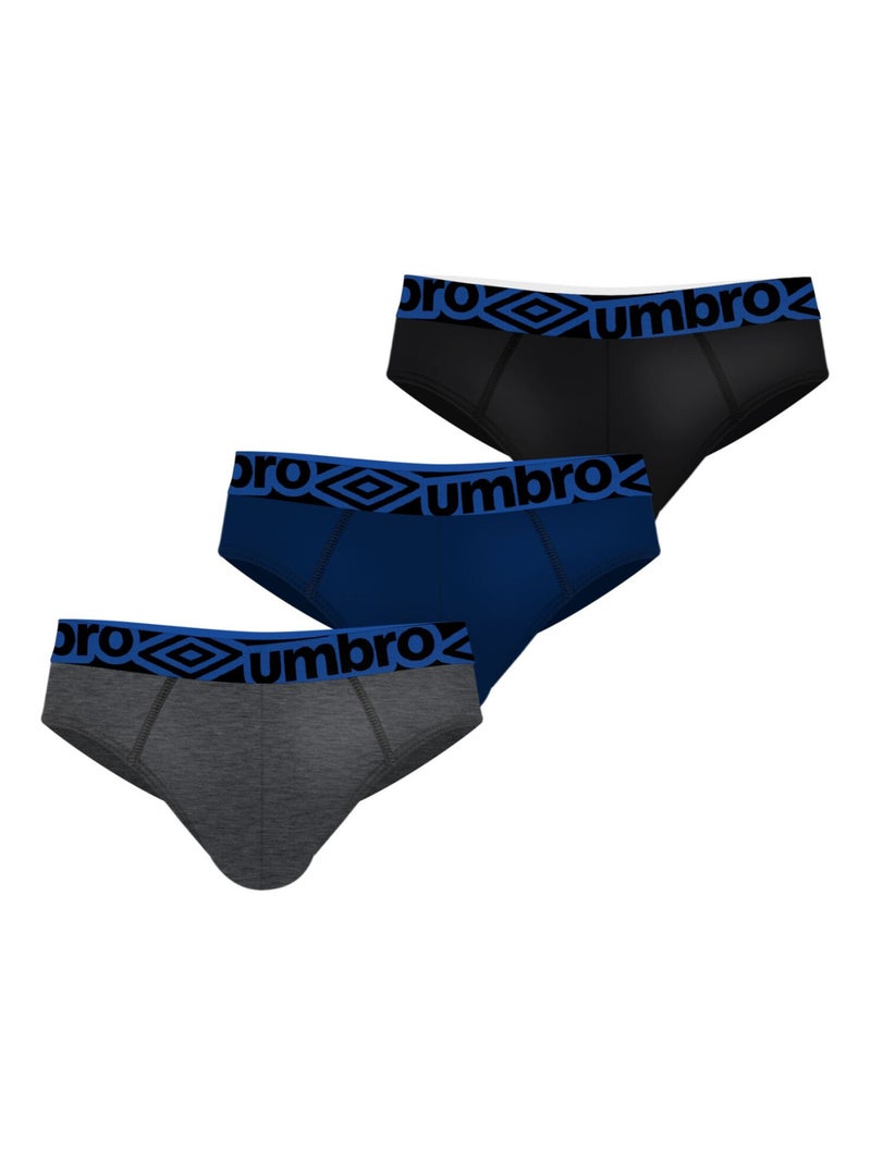 Lot de 3 slips homme en coton ceinture bleue Diamon Umbro Noir Bleu Gris - Kiabi