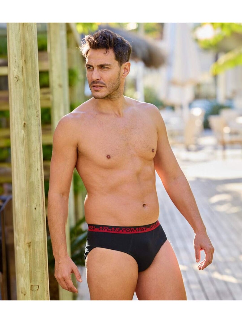 Lot de 3 Slips Jersey Coton Confort   - ATLAS FOR MEN Noir - Kiabi