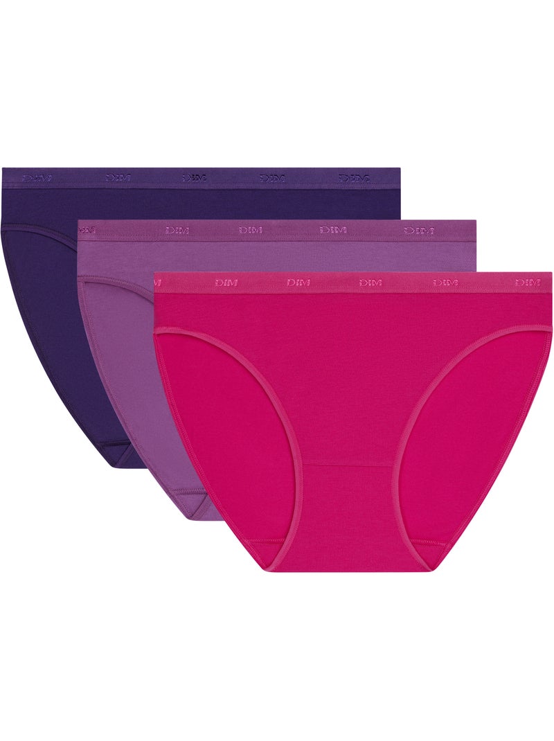 Lot de 3 Slips Les Pockets Coton Rose fushia - Kiabi