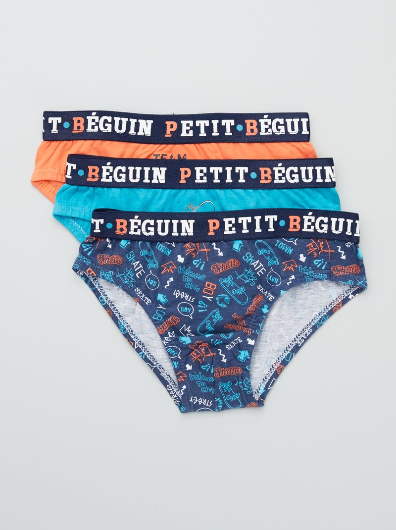 Lot de 3 slips skate 'Petit Béguin' bleu/orange - Kiabi