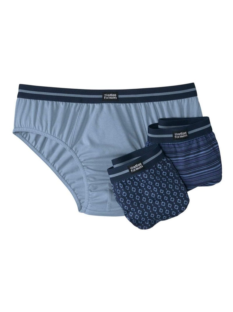 Lot de 3 Slips Top Confort   - ATLAS FOR MEN Bleu - Kiabi