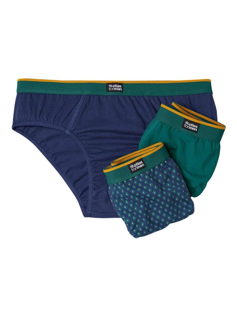 Lot de 3 Slips Top Confort - Atlas For Men Bleu Vert - Kiabi