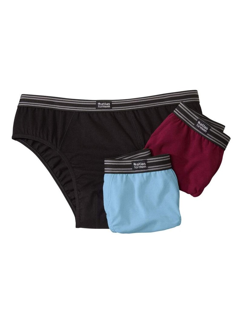 Lot de 3 Slips Unis  - ATLAS FOR MEN Bleu Rouge Noir - Kiabi