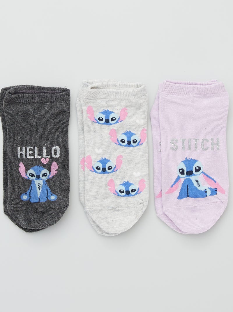 Lot de 3 socquettes 'Stitch' Gris/rose - Kiabi