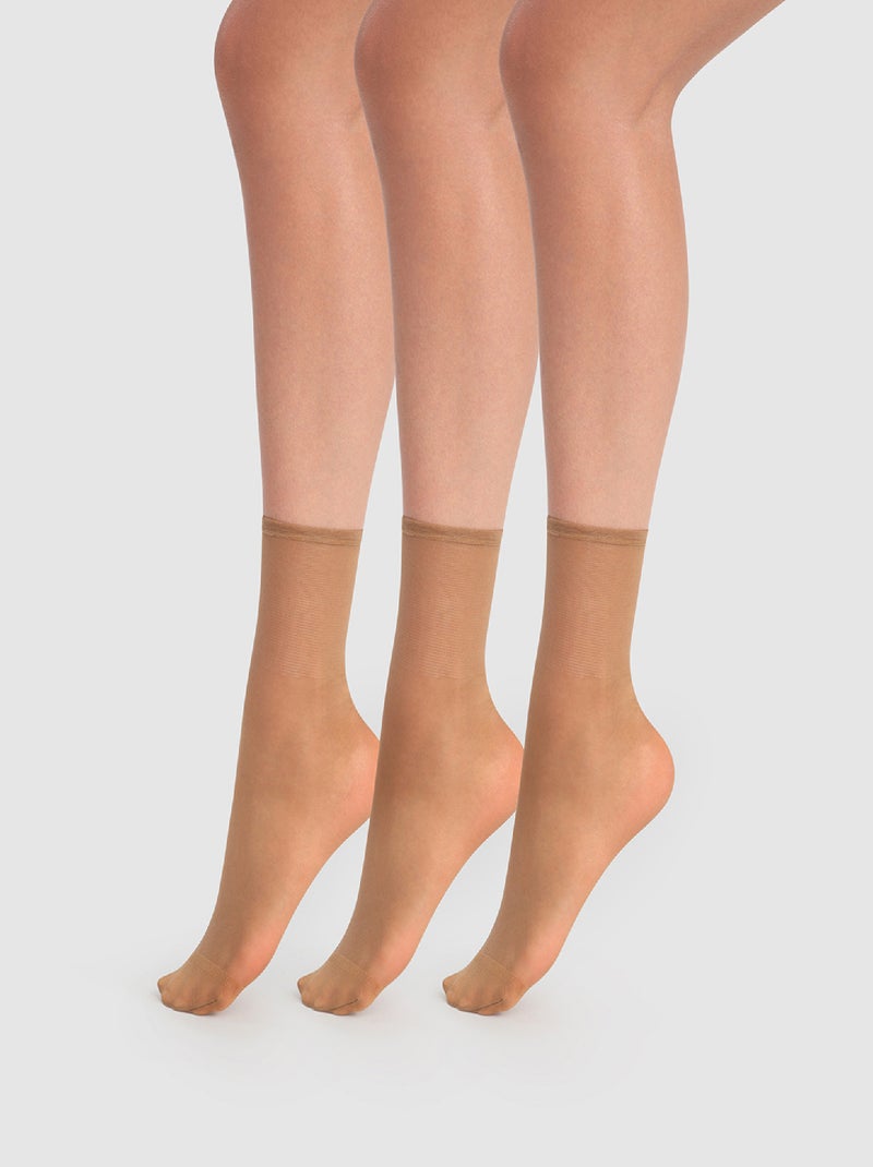 Lot de 3 socquettes transparentes 20D Beauty Resist Beige - Kiabi