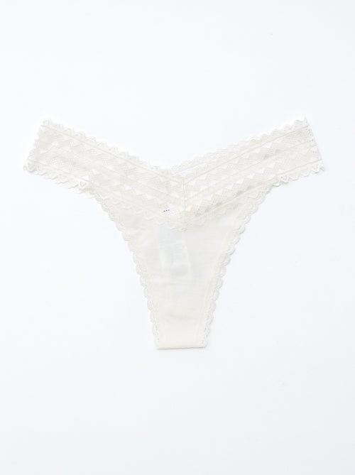 Lot de 3 strings coton et dentelle - Kiabi