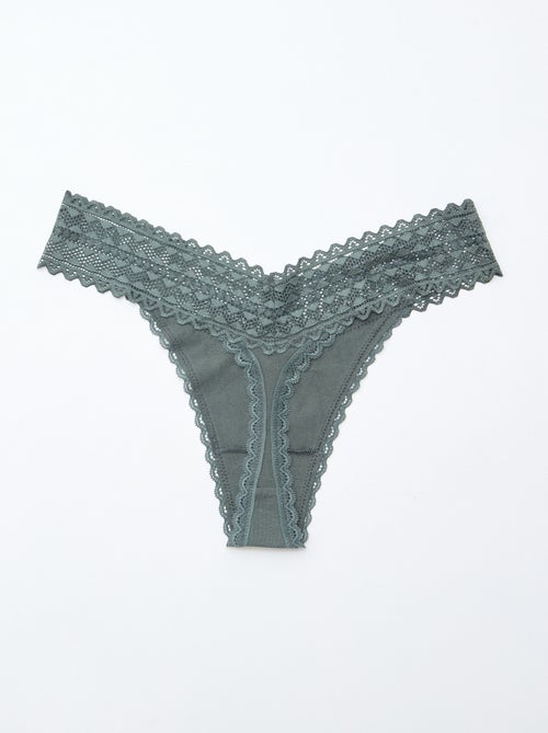 Lot de 3 strings coton et dentelle - Kiabi