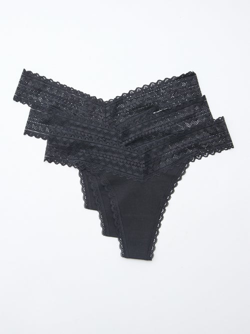 Lot de 3 strings coton et dentelle - Kiabi