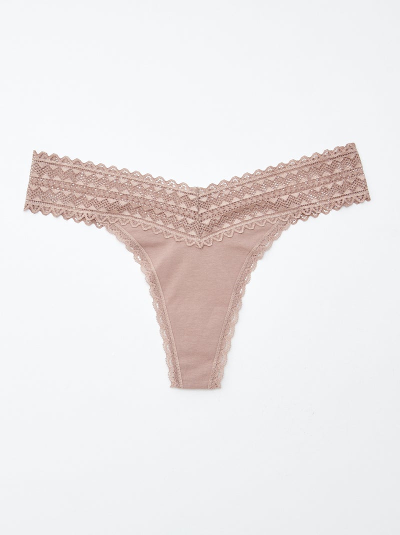 Lot de 3 strings coton et dentelle ROSE - Kiabi