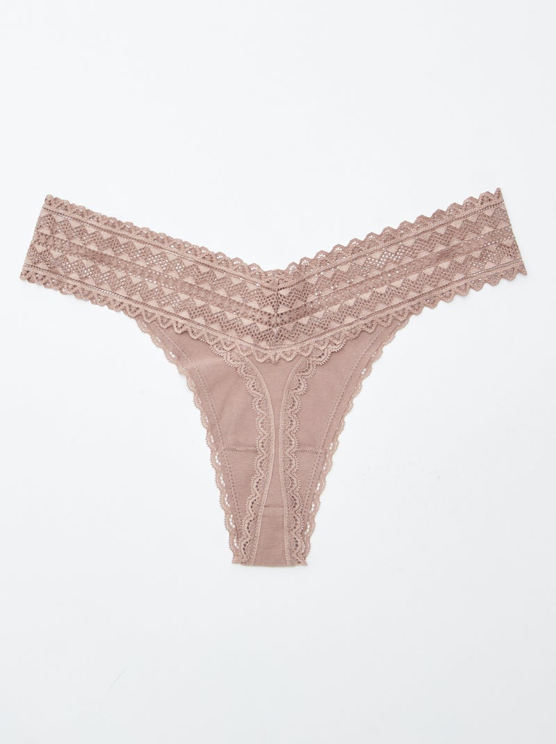 Lot de 3 strings coton et dentelle ROSE - Kiabi
