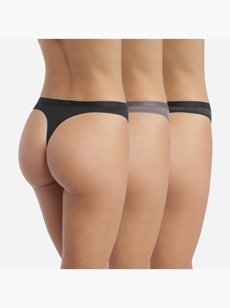 Lot de 3 Strings Coton Stretch Les Pockets Violet foncé - Kiabi