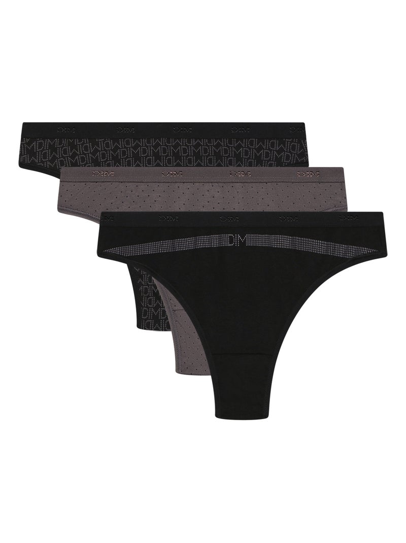 Lot de 3 Strings Coton Stretch Les Pockets Violet foncé - Kiabi