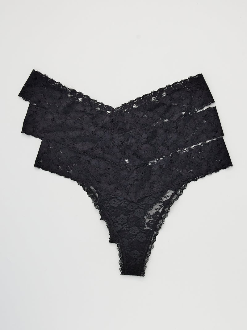 Lot de 3 strings dentelle noir - Kiabi