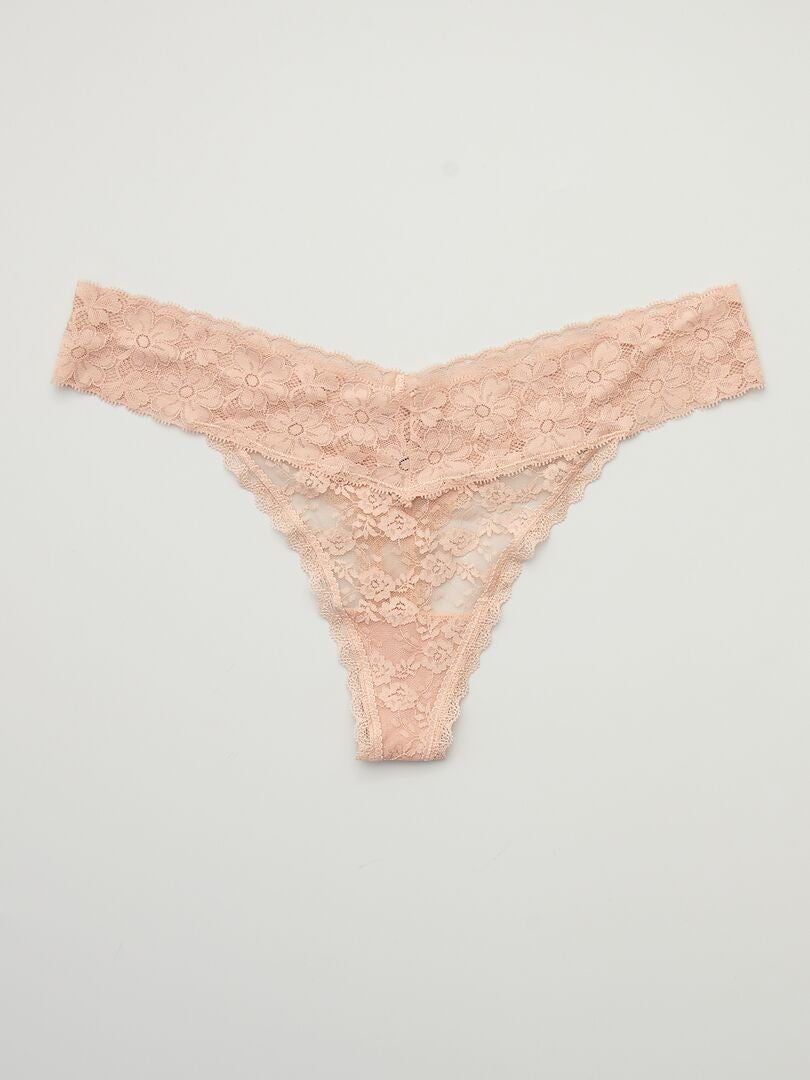 Lot de 3 strings dentelle rose/marron clair/marron - Kiabi