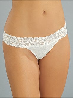 Lot de 3 strings en coton et dentelle - Kiabi