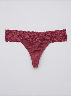 Lot de 3 strings en coton et dentelle - Kiabi