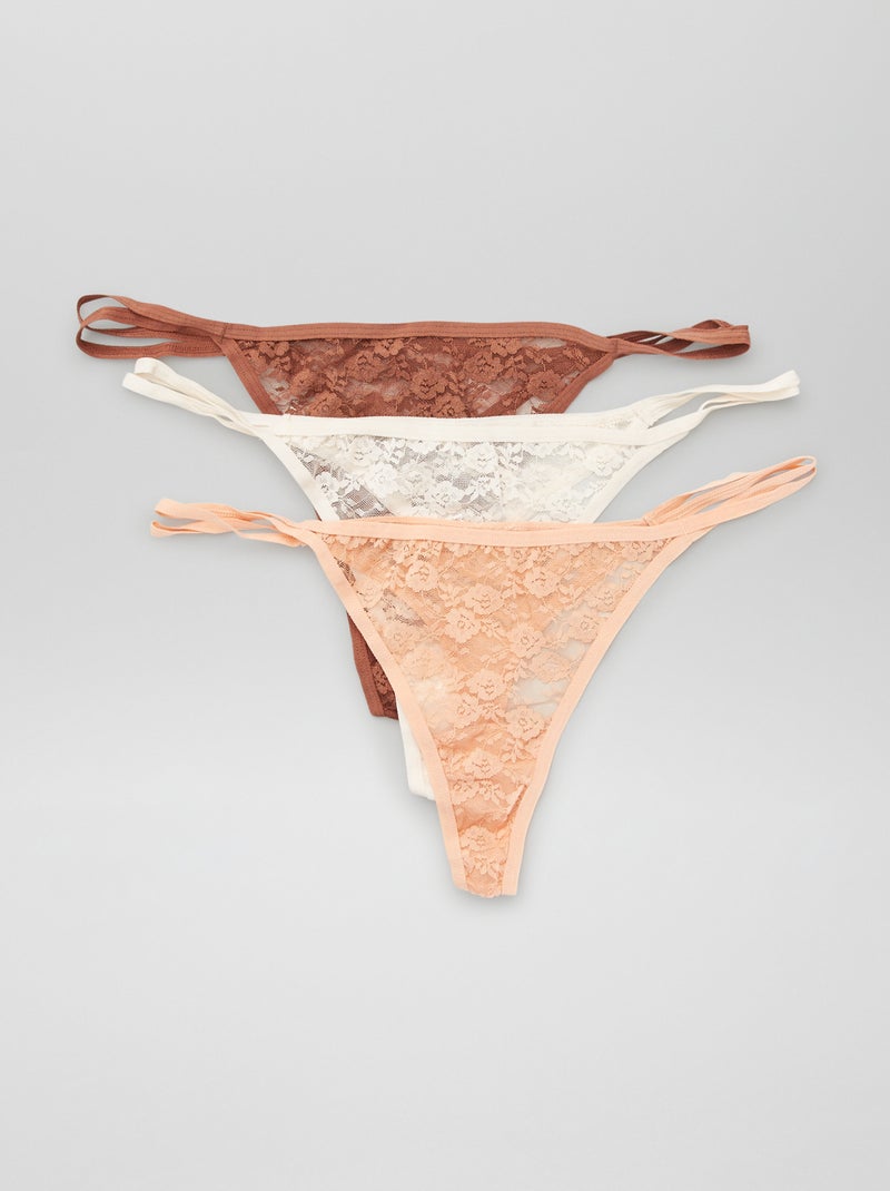 Lot de 3 strings en dentelle Beige/marron - Kiabi