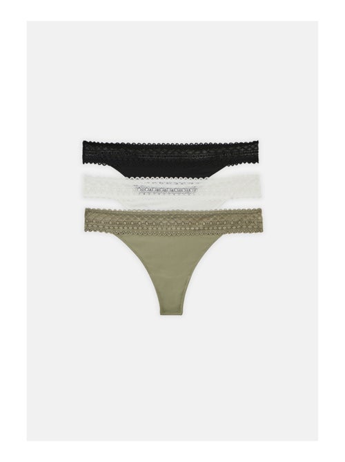 Lot de 3 strings en microfibre et dentelle - Kiabi