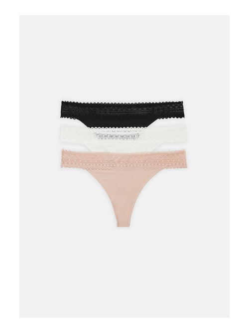 Lot de 3 strings en microfibre et dentelle - Kiabi
