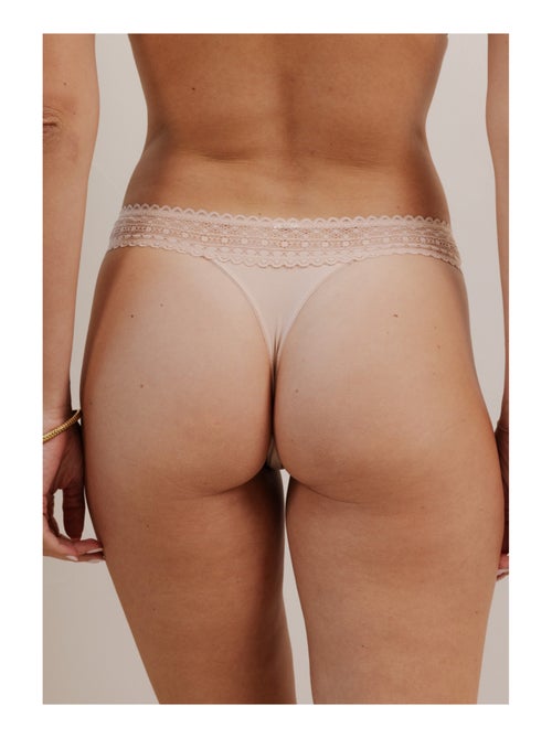 Lot de 3 strings en microfibre et dentelle - Kiabi