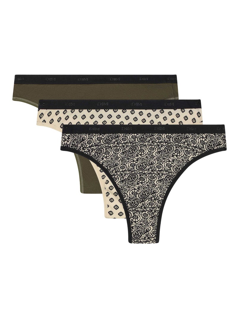 Lot de 3 Strings Les Pockets Coton Vert olive - Kiabi